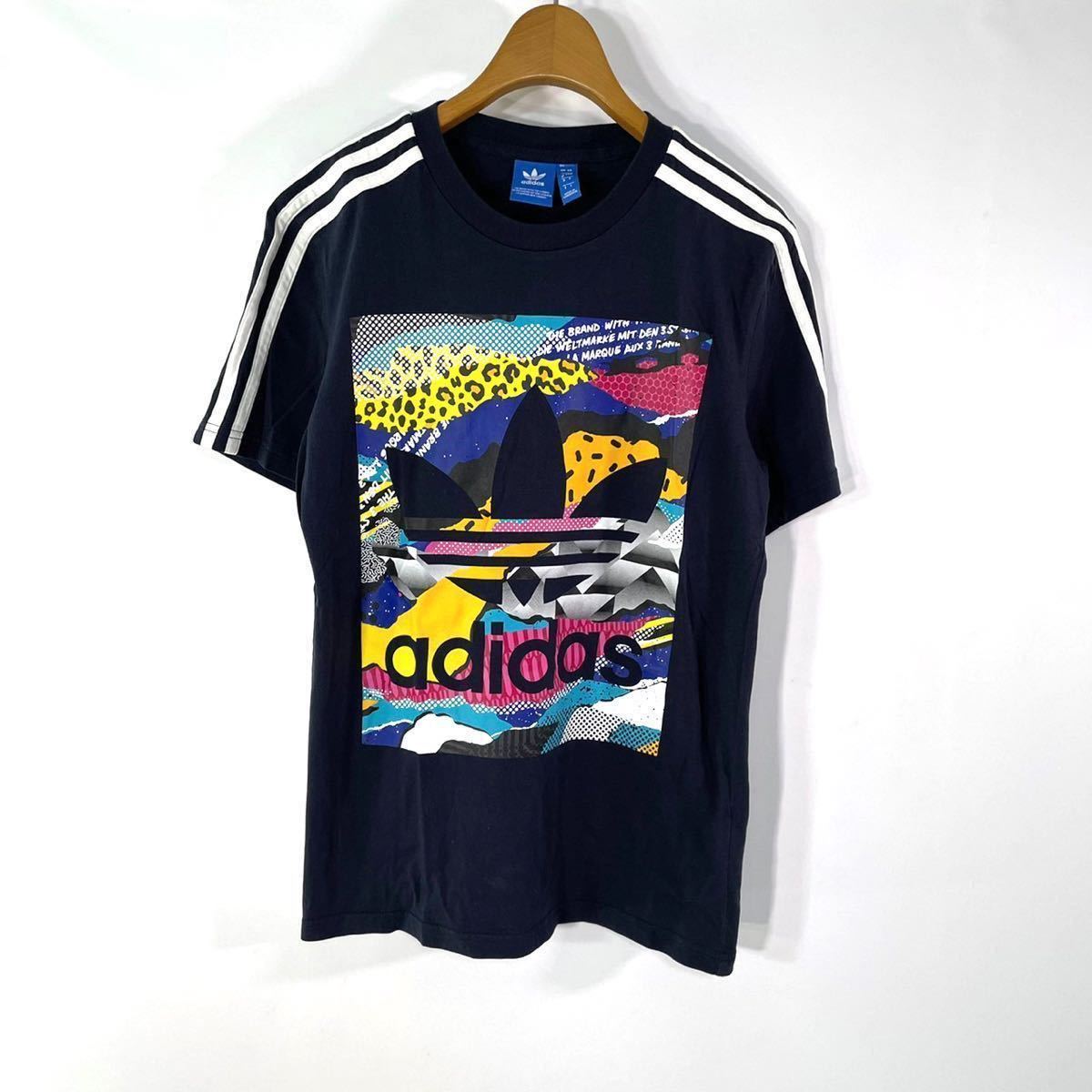 Adidas アディダス Tシャツ カットソー ネイビー ロゴ カラフル トレフォイル メンズ ユニセックス ウェア Mサイズ Adidas アディダス Tシャツ カットソー ネイビー ロゴ カラフル トレフォイル メンズ ユニセックス ウェア Mサイズ
