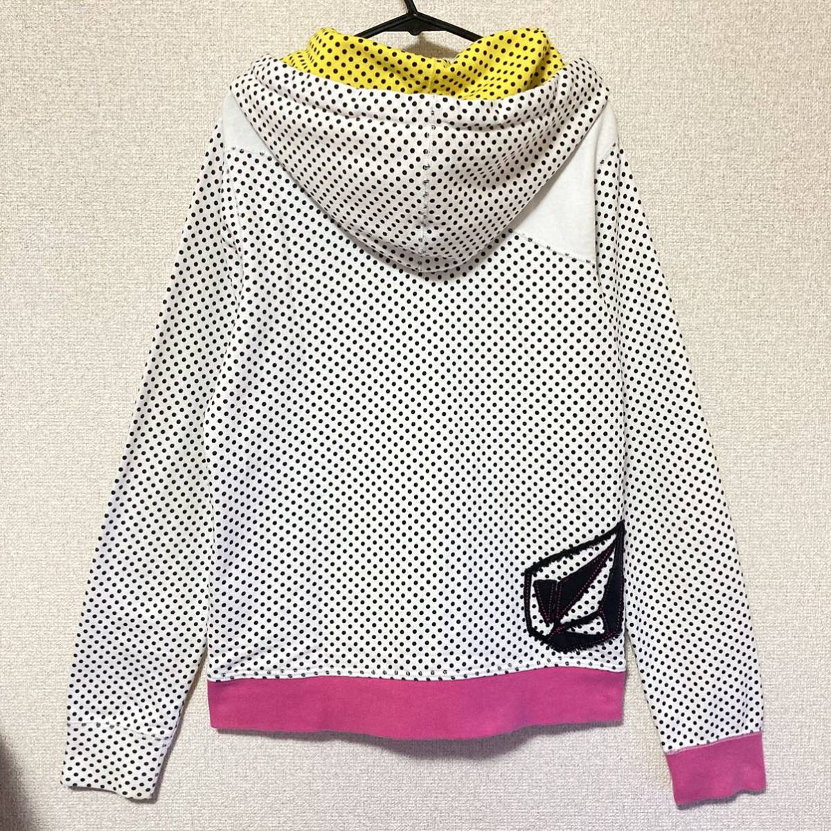 美品☆VOLCOM スウェットフルジップアップパーカー M 白黒ドット ボルコム フーディー ジャケット ブルゾン_画像2