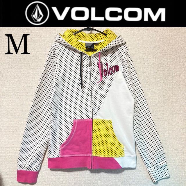 美品☆VOLCOM スウェットフルジップアップパーカー M 白黒ドット ボルコム フーディー ジャケット ブルゾン_画像1