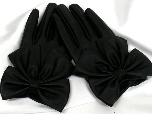  free shipping lady's gloves ribbon PU leather glove black 