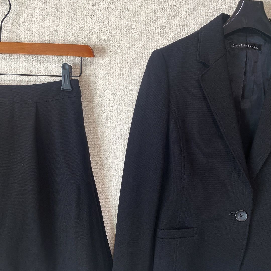 グリーンレーベル スカートスーツ 36 W66 黒 ストレッチ DMW