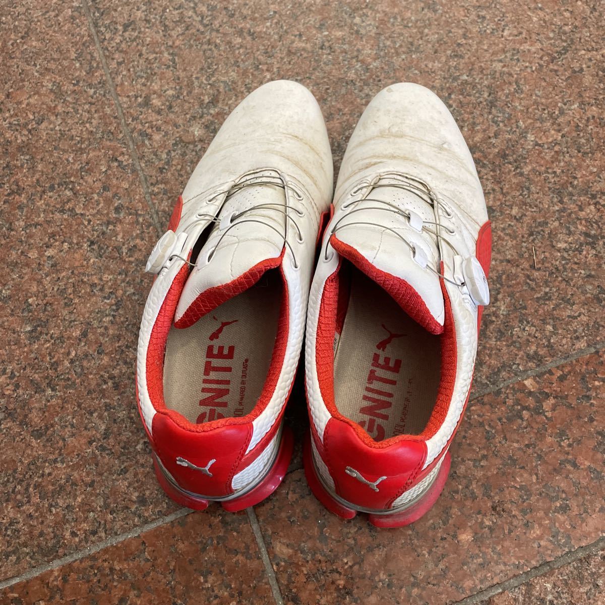 中古・処分品 プーマPUMA ゴルフシューズ 白/赤ライン26.5センチ