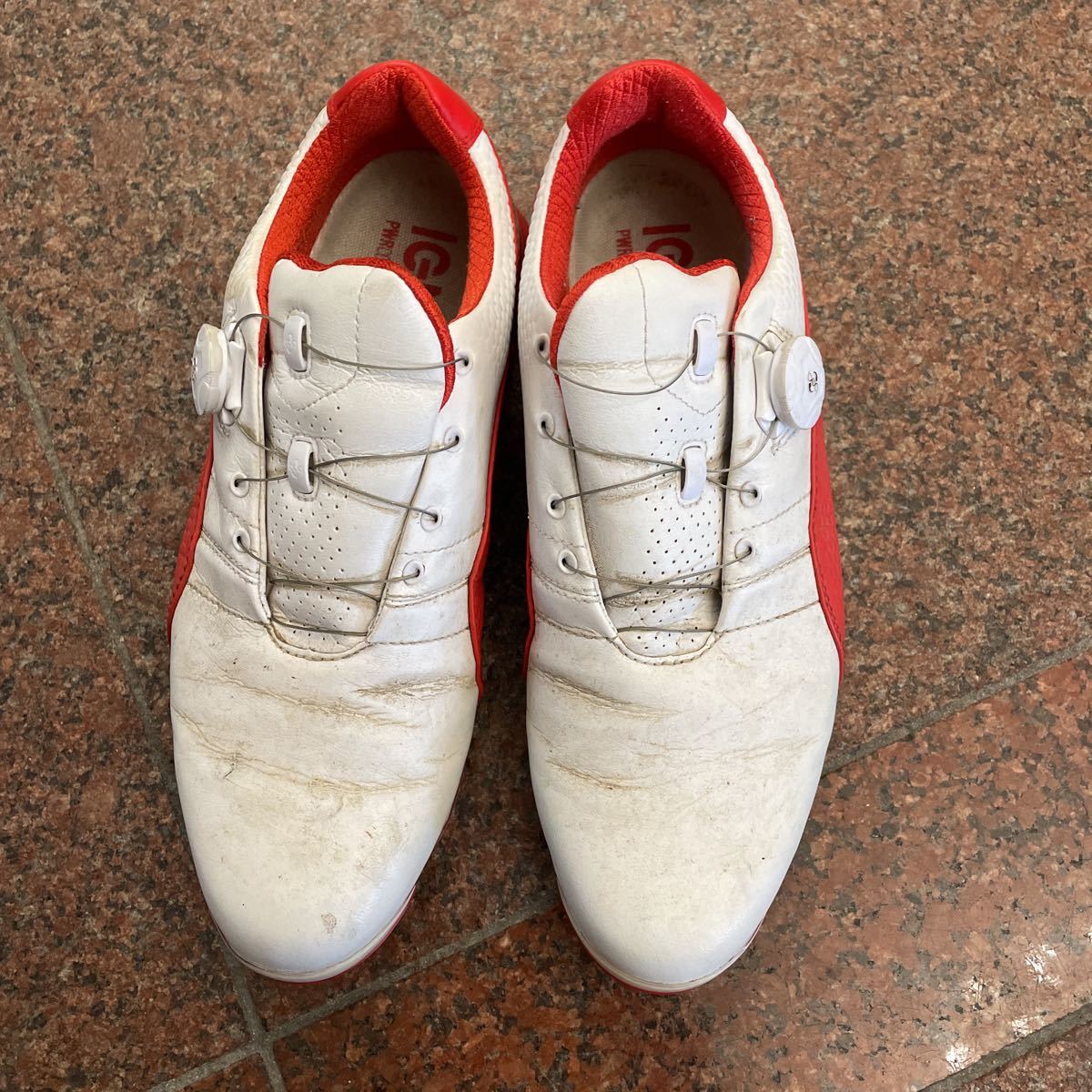 ☆中古・処分品☆プーマPUMA ゴルフシューズ 白／赤ライン26.5