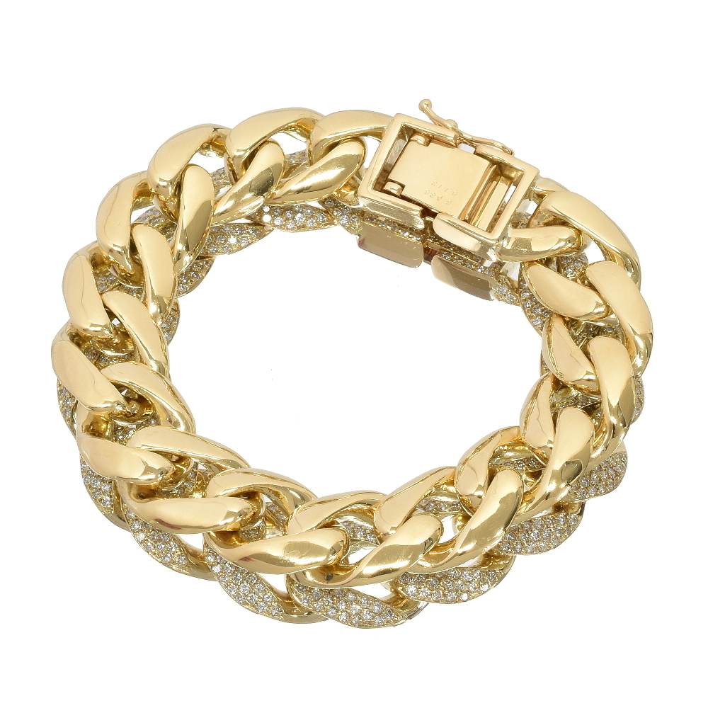  new goods has been finished K18YG Miami chain D0.113ct/D5.986ct 91.17g full diamond bracele yellow gold A67980-0-01202