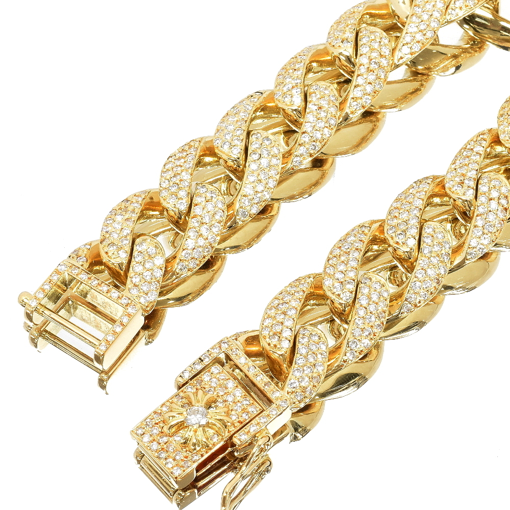  new goods has been finished K18YG Miami chain D0.113ct/D5.986ct 91.17g full diamond bracele yellow gold A67980-0-01202