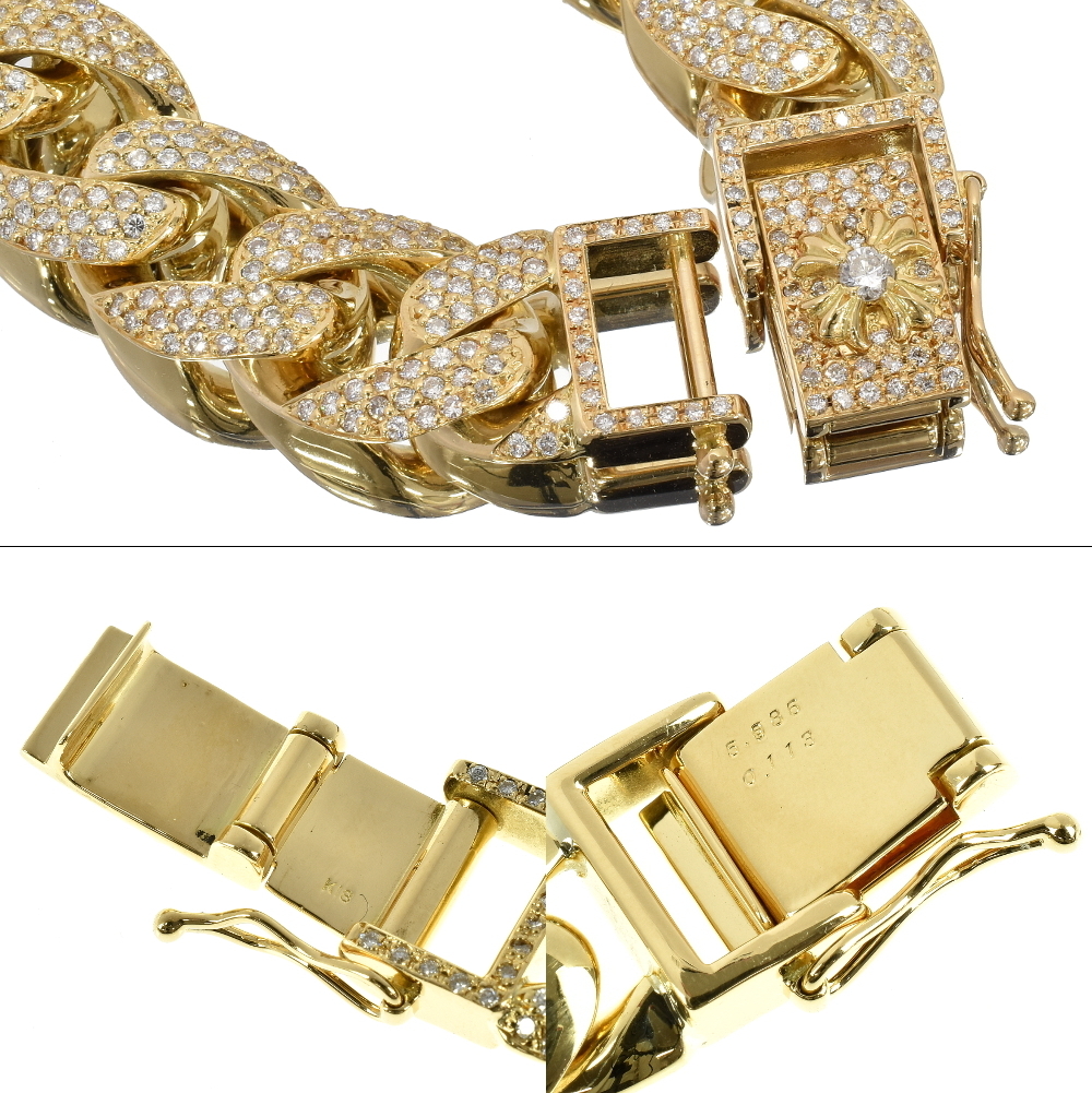  new goods has been finished K18YG Miami chain D0.113ct/D5.986ct 91.17g full diamond bracele yellow gold A67980-0-01202