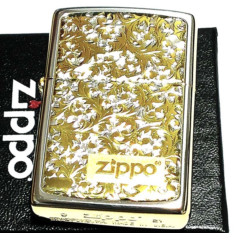 ZIPPO ライター ジッポ 唐草 ZIPPOロゴ プレート貼り シルバーイブシ