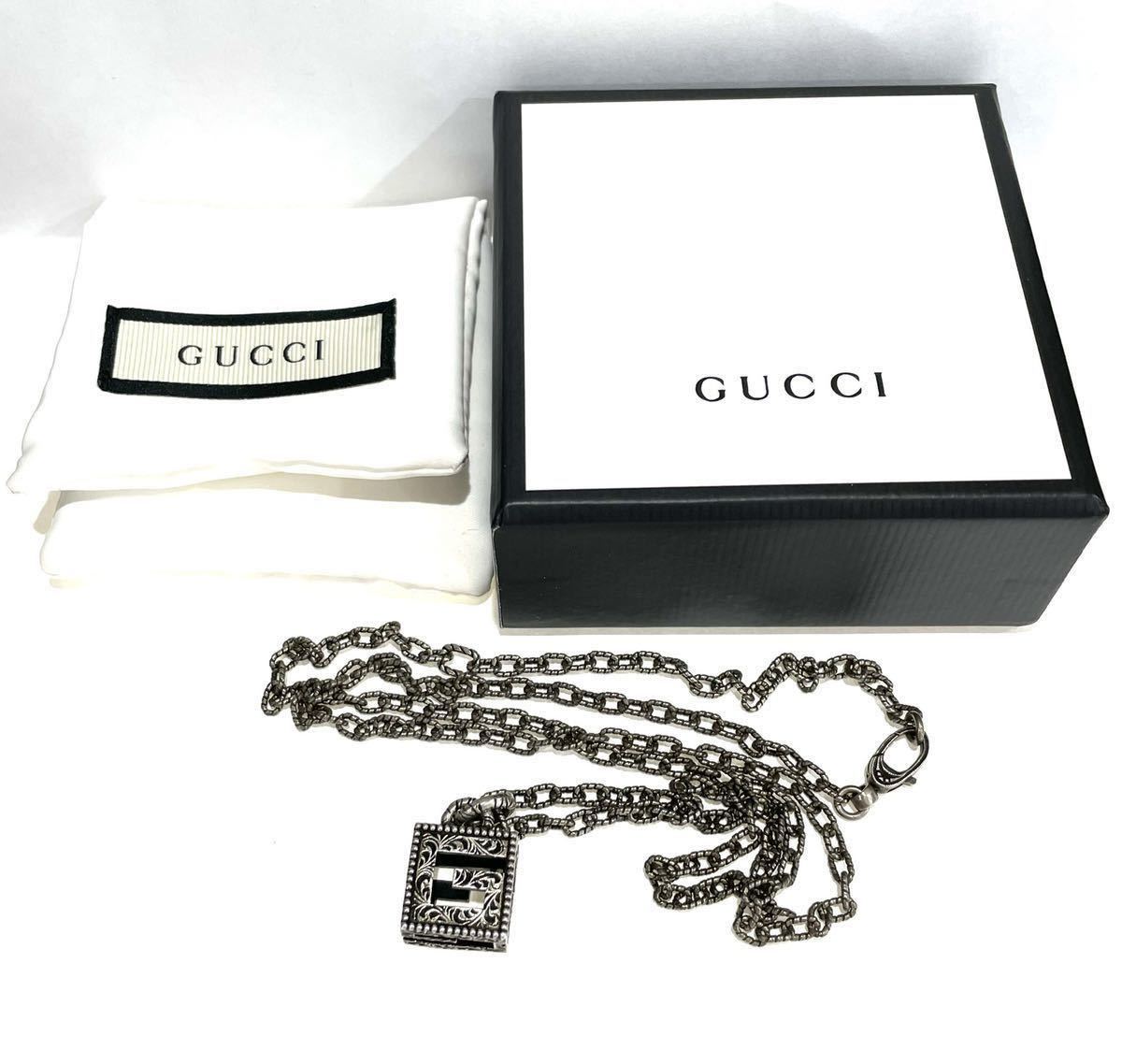 美品 GUCCI グッチ アラベスク スクエアG ペンダントネックレス 552768