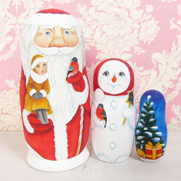 送料無料50 ロシアのマトリョーシカ コブロフ工房のクリスマス マトリョーシカ 1１cm 3人組み レッド 数量は多 おもちゃ ゲーム 人形 キャラクタードール Roe Solca Ec