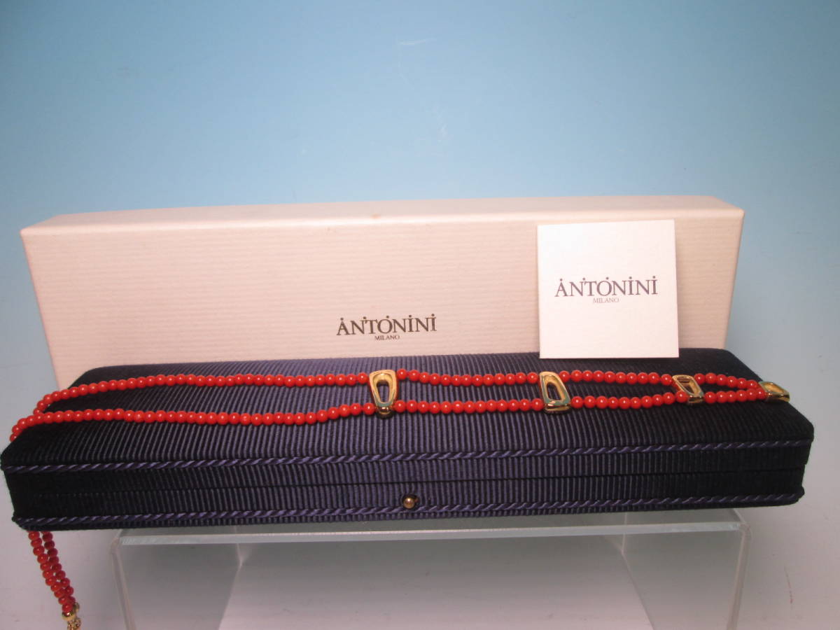 * ANTONINI Anthony niK18 red .. sphere design long necklace 23,64g also case attaching regular goods 