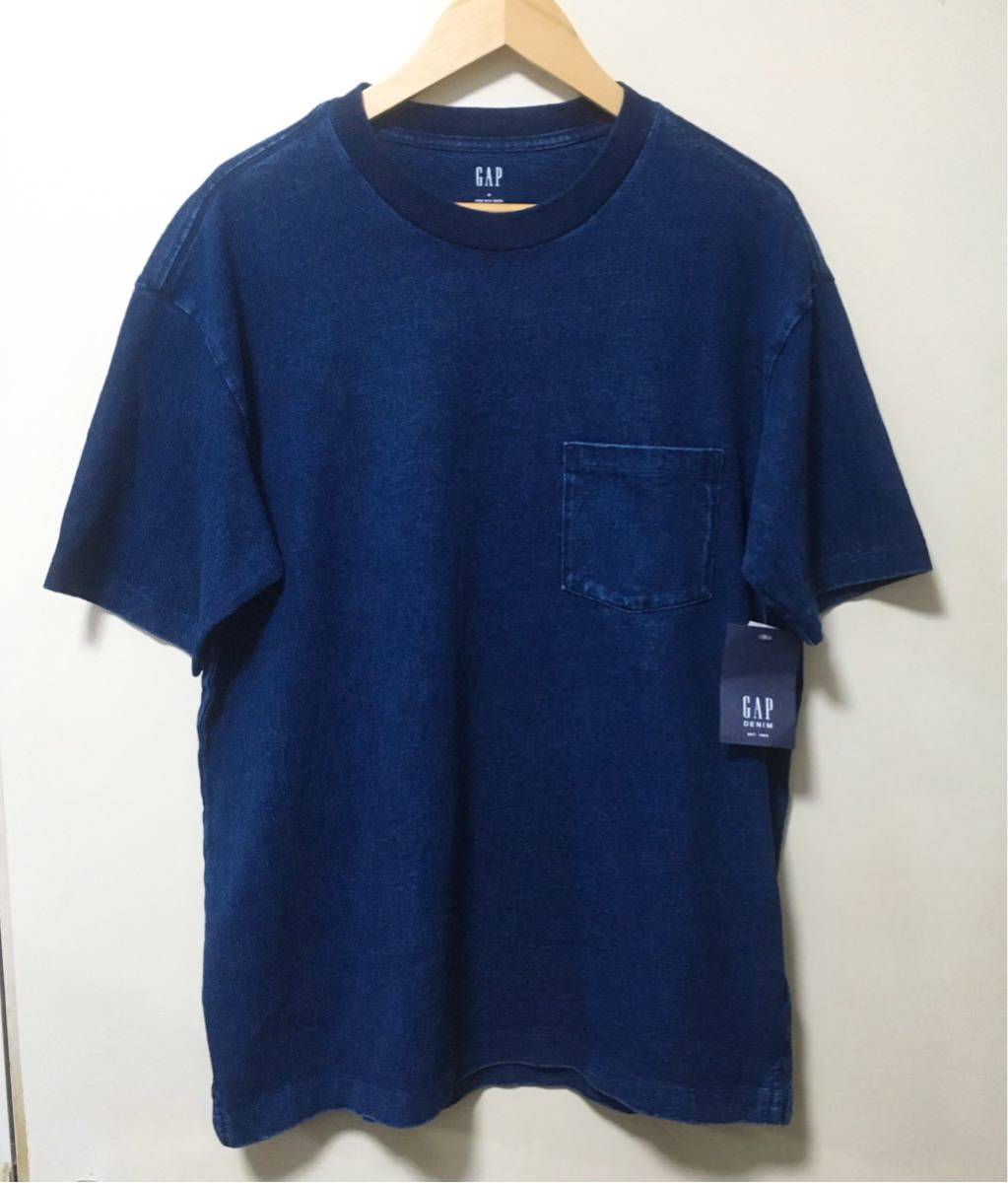 未使用】GAP ギャップ インディゴ染め 半袖ポケットTシャツ 肉厚