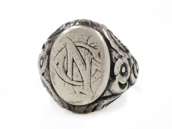  Vintage silver made monogram oval sig net ring fili Gree antique ring 