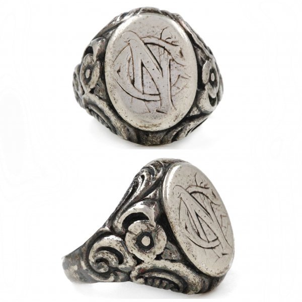  Vintage silver made monogram oval sig net ring fili Gree antique ring 