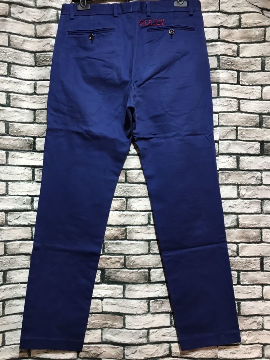 ★GUCCI グッチ★519546 Z396H COTTON DRILL CHINO ロゴ刺繍コットンチノパンツ