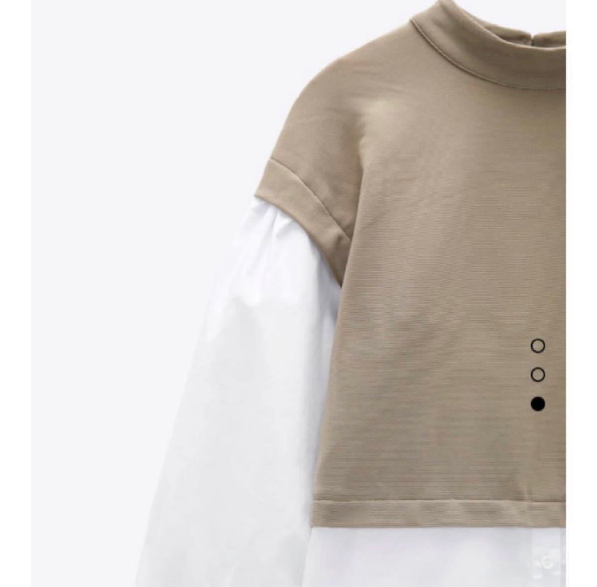 ザラ パフスリーブロングチュニック　ゆったりプルオーバーシャツ  Mサイズ 人気商品 コントラストトップス
