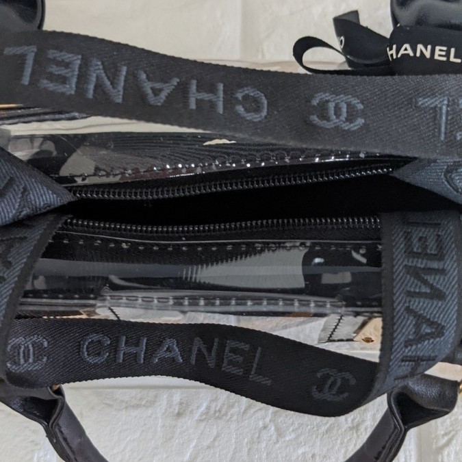 シャネル　CHANEL銀座限定 ショップ袋限定カメリア、シャネルリボン付き新品クリアバッグブラック