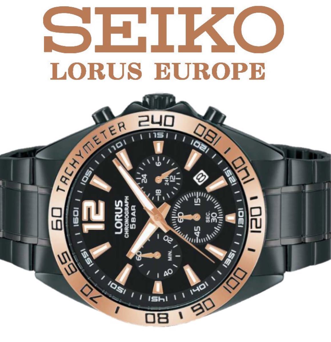 超レア 日本未発売 セイコー LORUS メンズ 腕時計 クロノグラフ ヨーロッパ逆輸入品 SEIKO ローラス ゴールドブラック