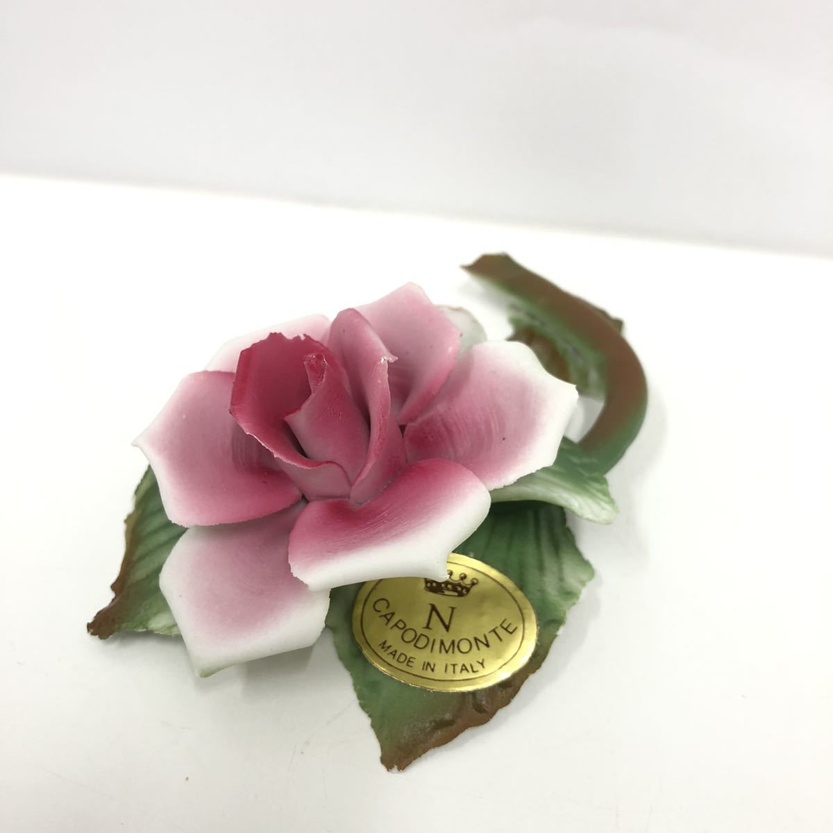 CAPODIMONTE カポディモンテ 陶器 陶花 花 ピンク 置物 イタリア製 14 