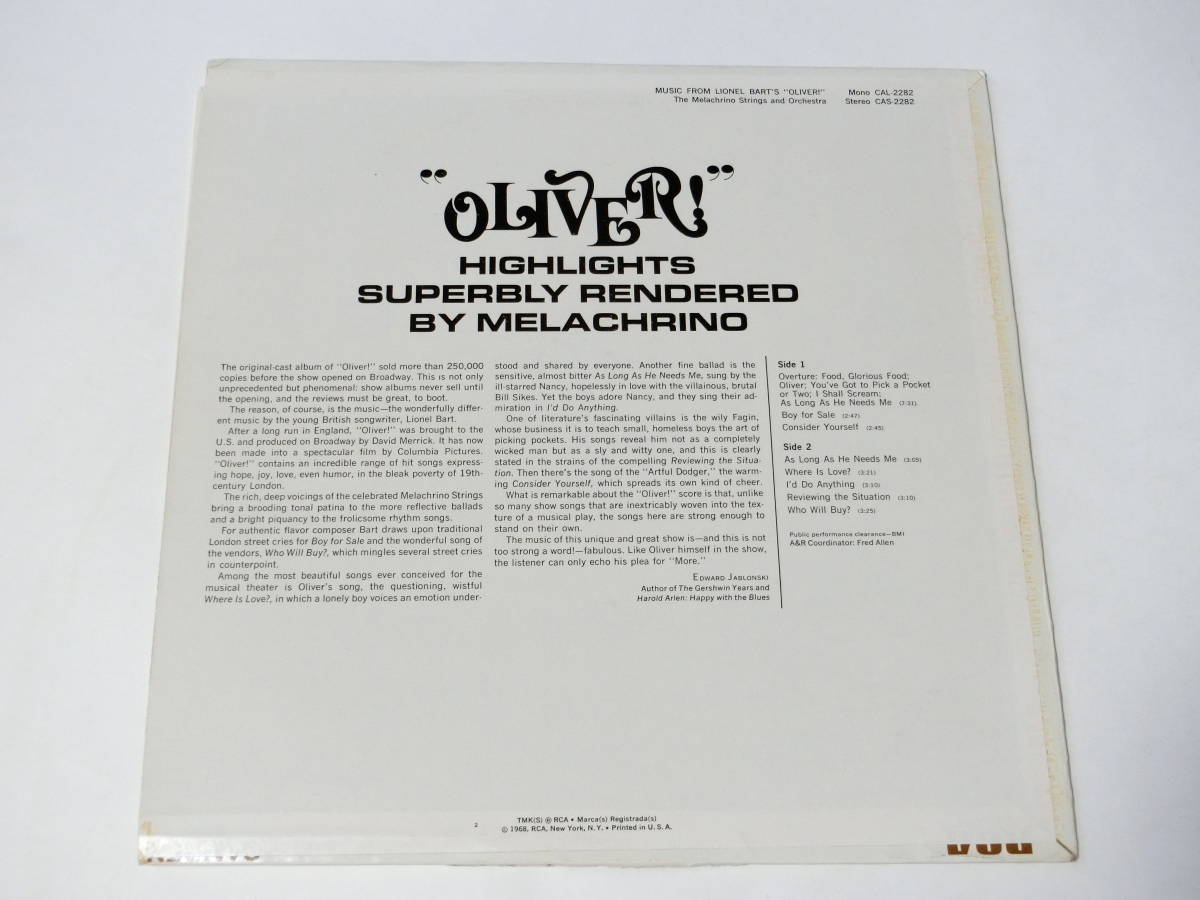  movie Oliver LP record original * soundtrack soundtrack CAS2282 Canada record 