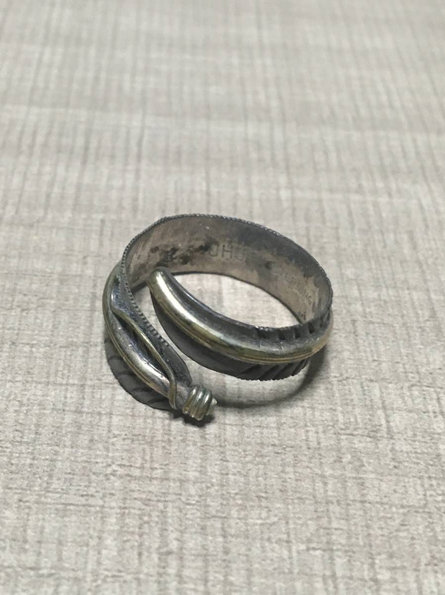 希少 ネイティブ インディアン フェザー リング シルバー ゴールド アンティーク native Indian feather ring silver gold vintage archive_画像3