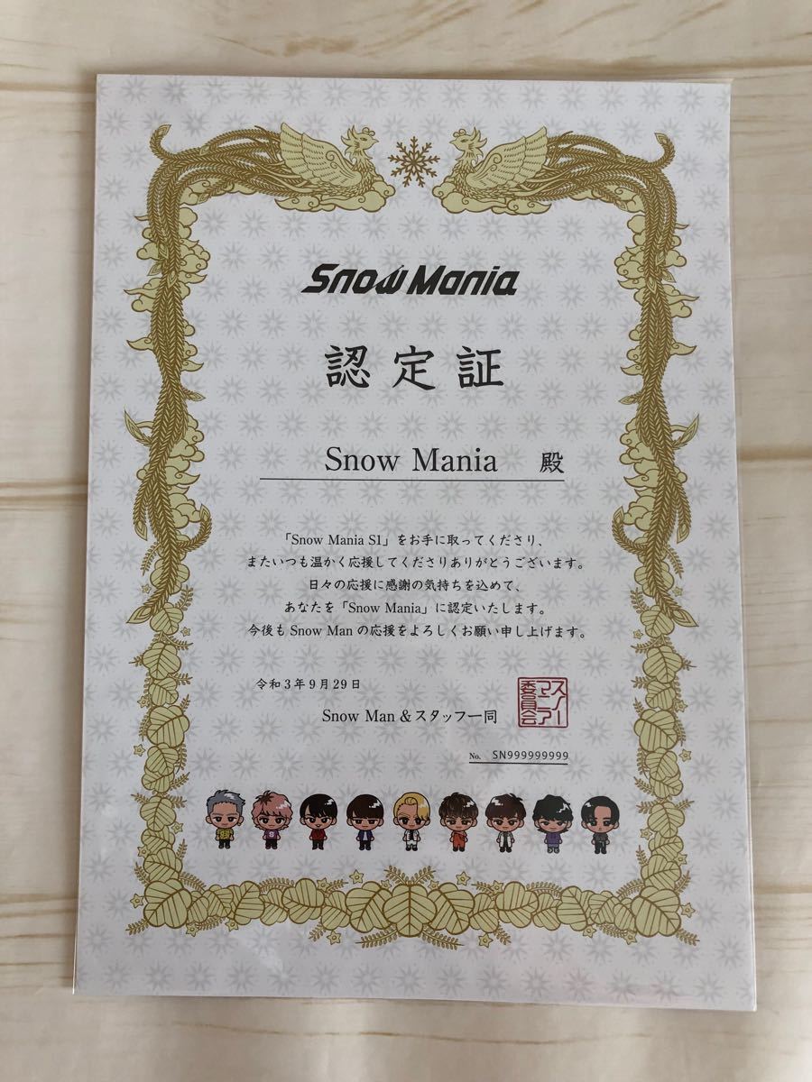 Snow Man ☆Snow Mania 認定証B5サイズ 1stアルバム S1 初回盤B CD購入特典