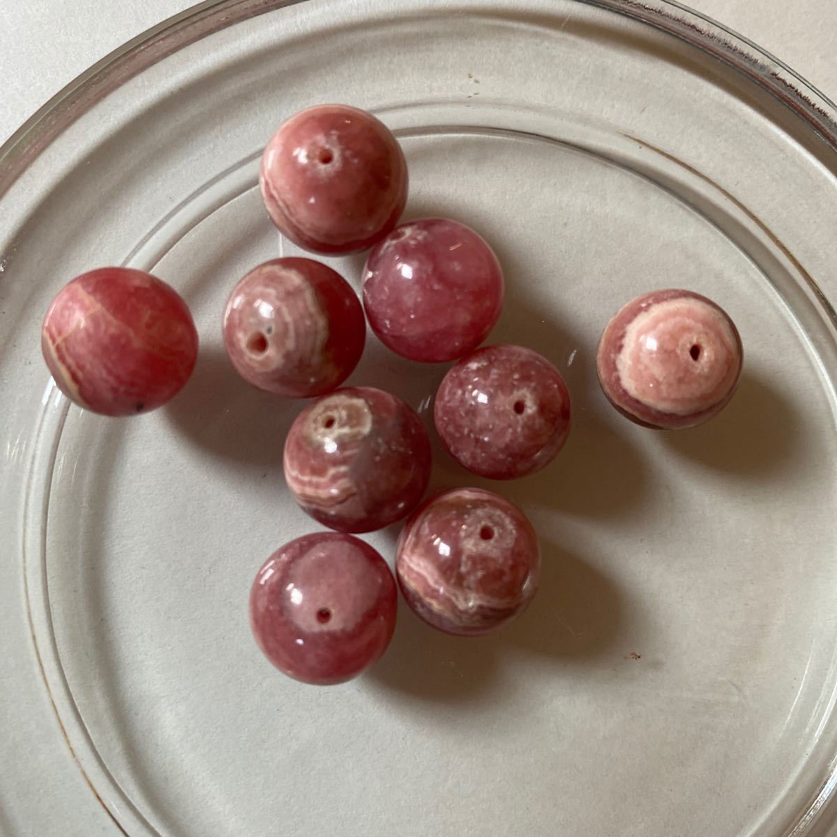 インカローズ③ Rhodochrosite パーツ 天然石 丸玉 約12mm 9個 穴開き 擦れ多め 未使用 パワーストーン ハンドメイド アクセサリー 恋愛_画像5