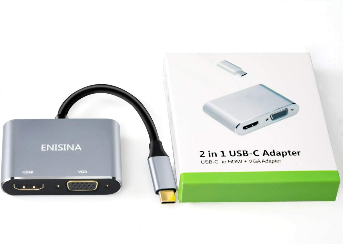 新品 USB C ハブ, USB Type C HDMI「4K@60Hz HDMI+1080P VGA」 変換アダプタ2-in-