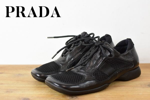 PRADA プラダ スニーカー 36 23cm相当 ブラック ナイロン ロゴ mudik