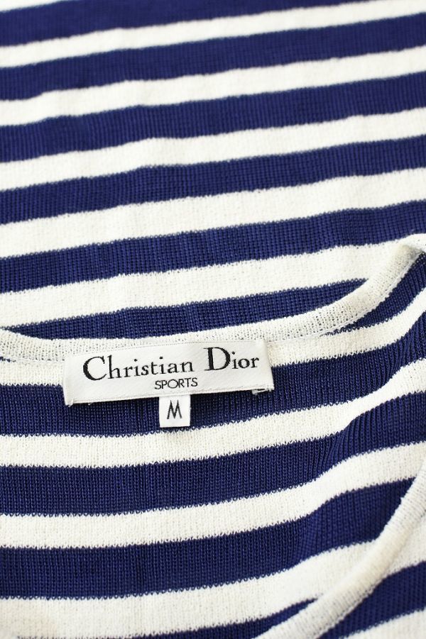 SS A0976 Christian Dior クリスチャンディオール レディース ボーダー柄 ワンピース ドレス レトロ ニット セーター ロゴ刺繍 ネイビー M_画像4