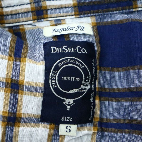 美品★ DIESEL ディーゼル 春夏 エポレット★ 半袖 ワーク チェック シャツ Sz.S　メンズ ネイビー×白　A1T04417_4#A_画像6