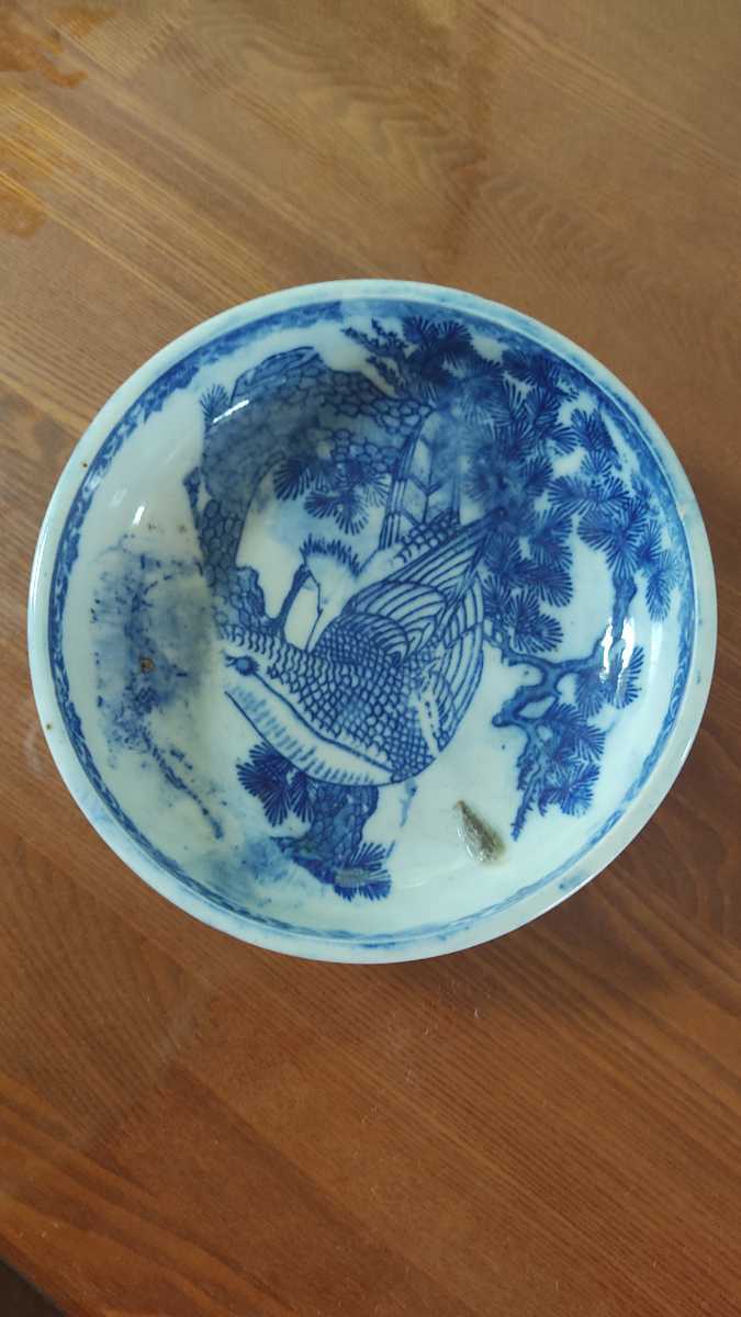 印判　鳥模樣　大鉢　ナマス皿　ビンテージ　サイズ21.5cm×21.5cm×7cm_画像2