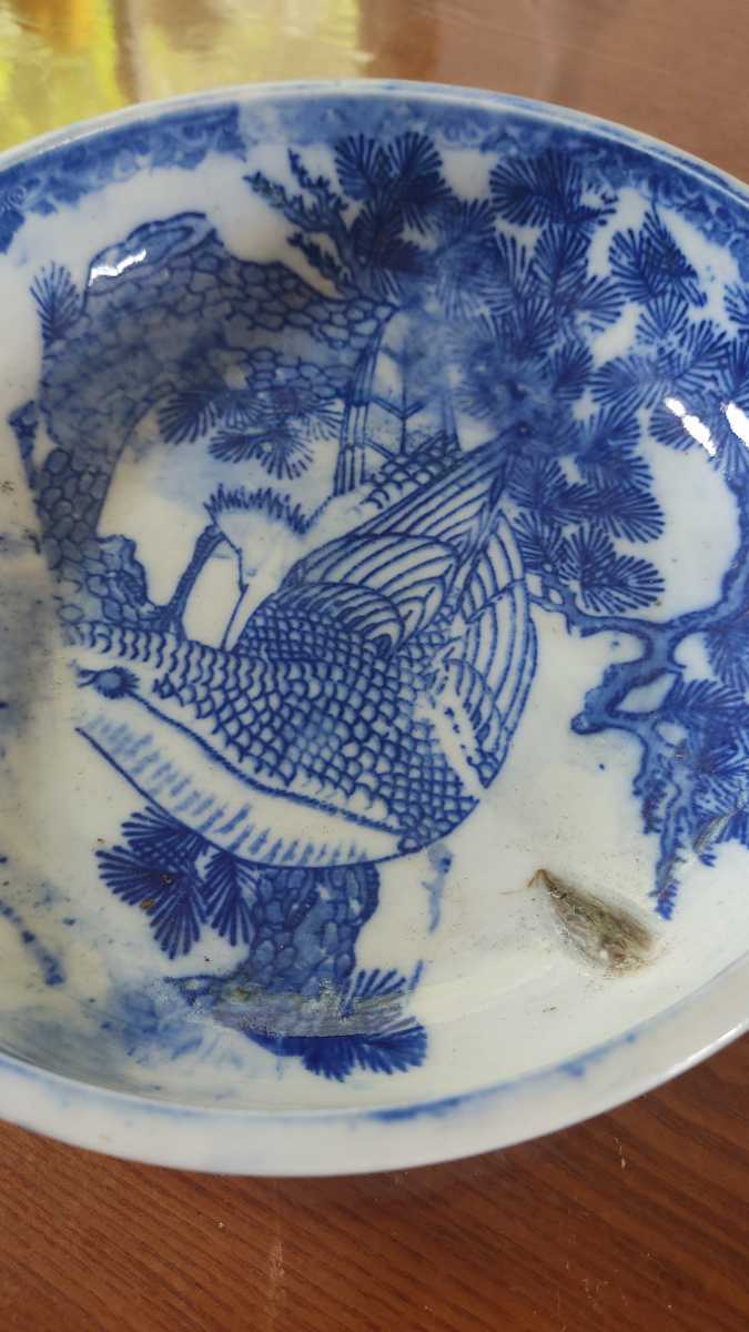 印判　鳥模樣　大鉢　ナマス皿　ビンテージ　サイズ21.5cm×21.5cm×7cm_画像4