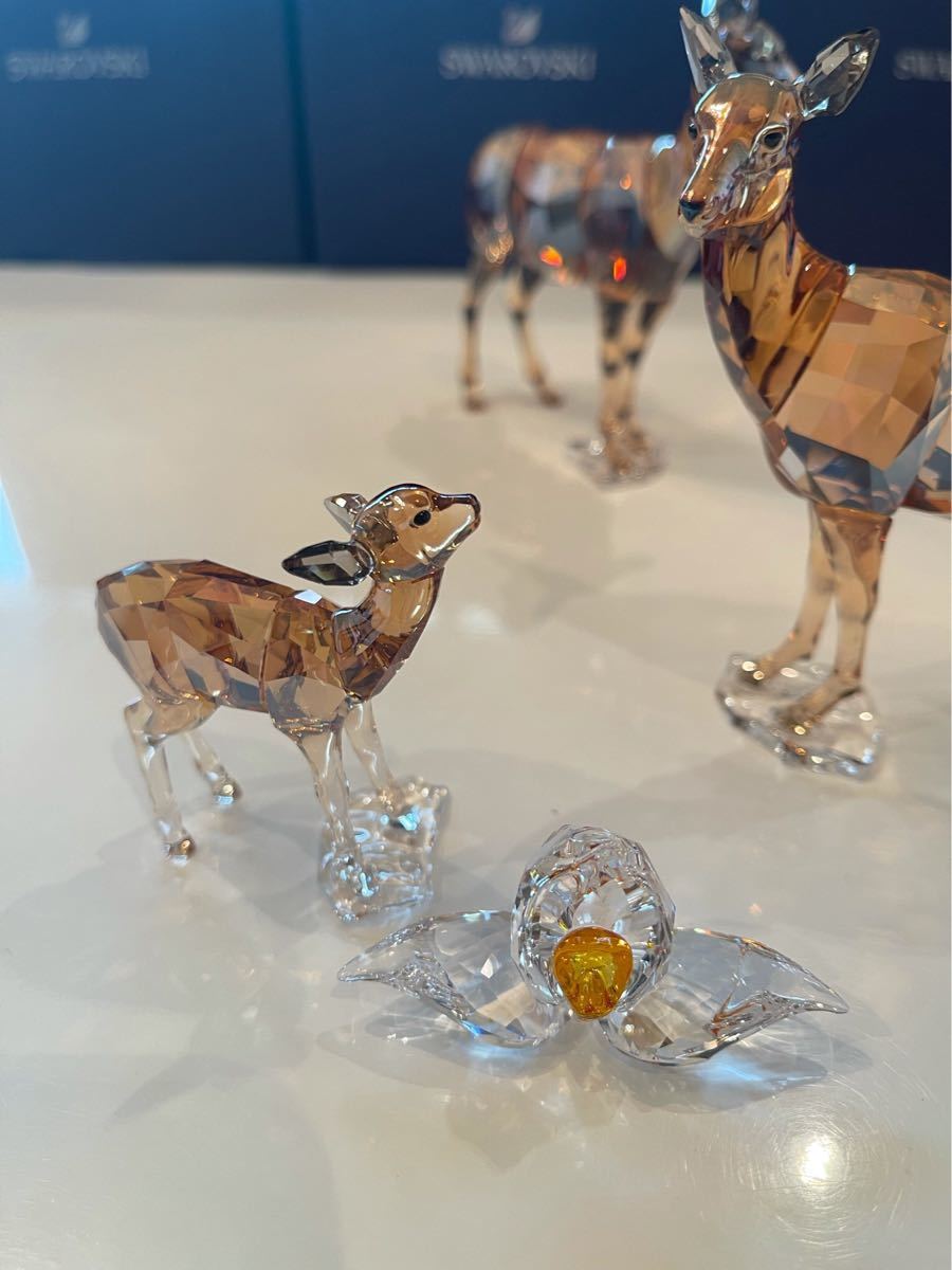 スイーツ柄 ブルー スワロフスキー 鹿の親子セットswarovski - 置物