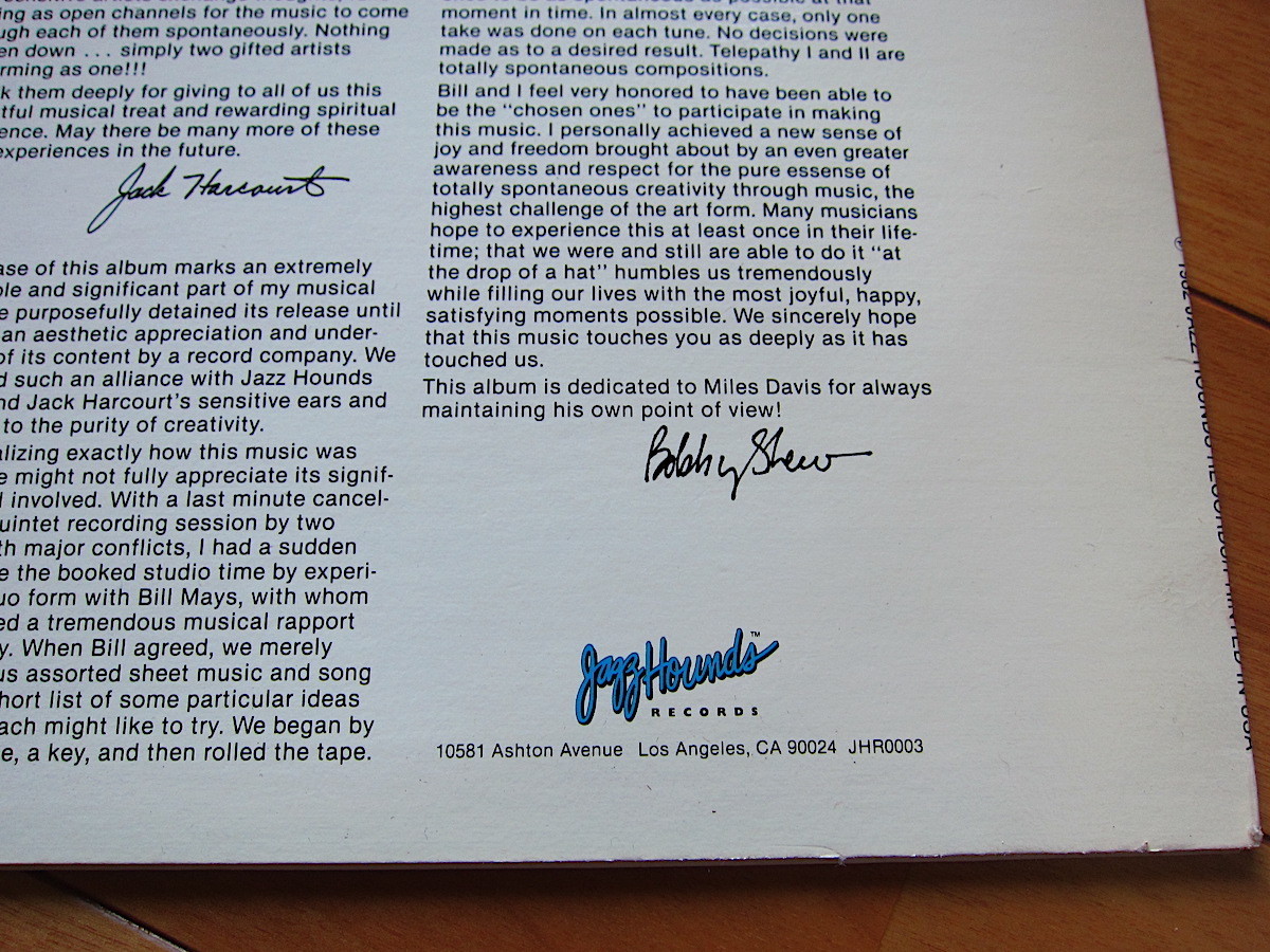 BOBBY SHEW, BILL MAYS●TELEPATHY Jazz Hounds RECORDS JHR0003●211028t2-rcd-12-jzレコード米盤US盤米LPジャズ_画像9