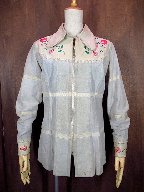 ビンテージ70's☆Char 刺繍入りスウェード×レザージャケット Size L