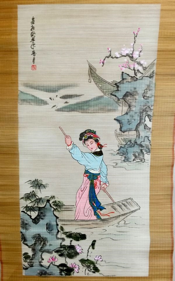 ●中国古玩 中国古美術 竹絲画簾 掛軸