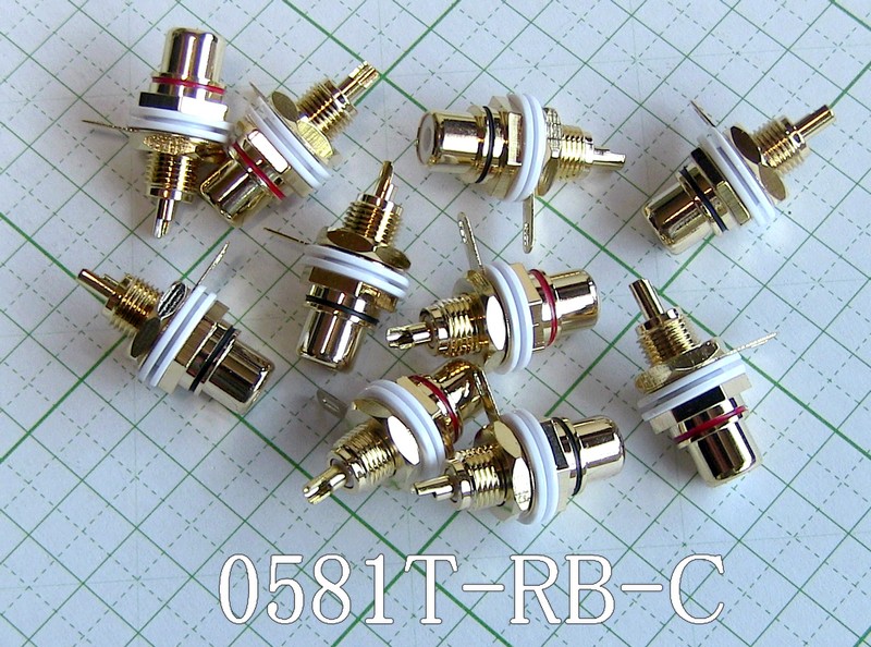 3F014 RCAジャック 真鍮に金メッキ 0581T-RB-C 赤帯5個 黒帯5個 10個