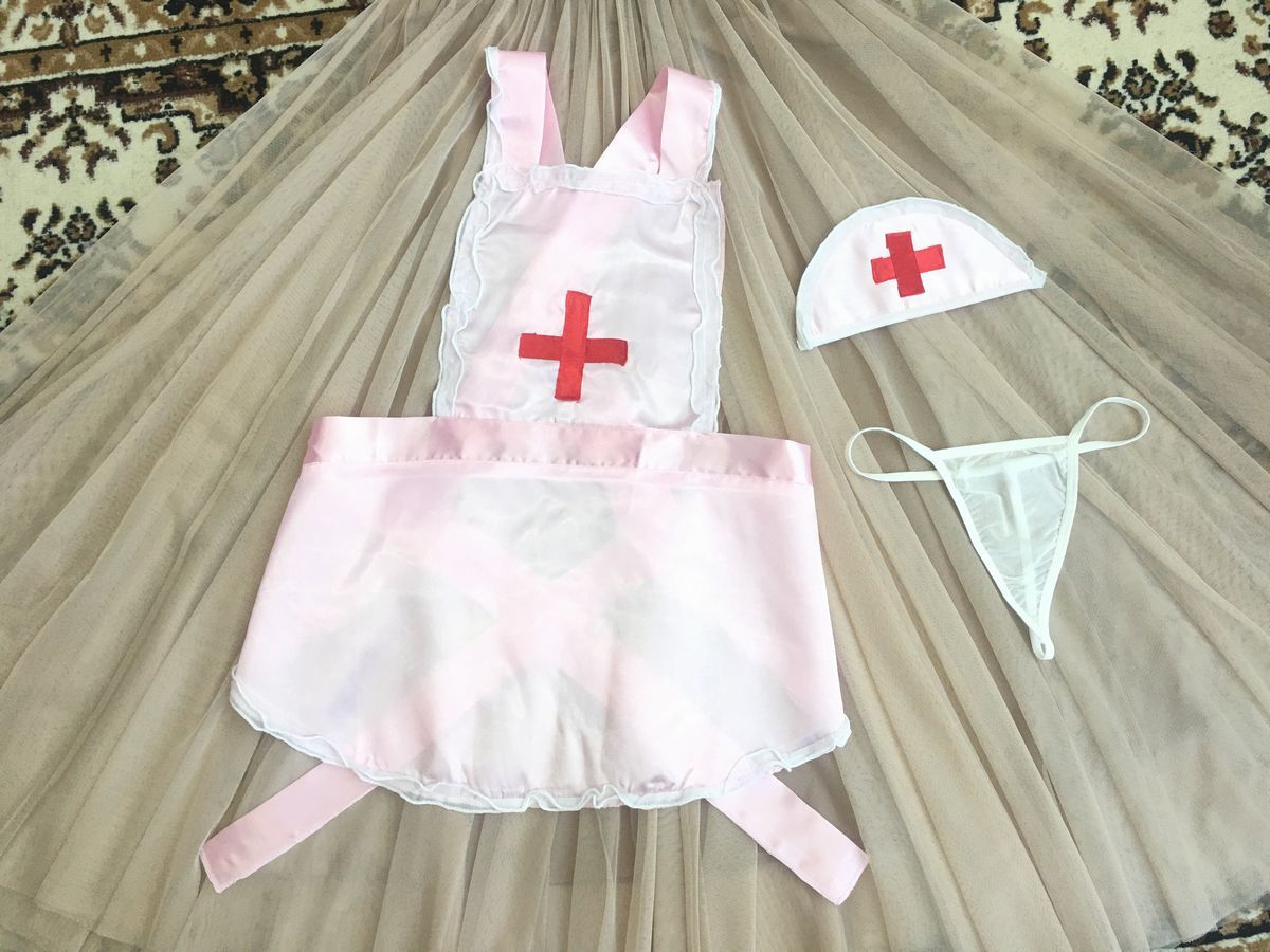 新品 未使用 送料無料bn5ピンク エプロン風ナース服と露出度が高いセクシーナースコスプレ 背中見せ ナースキャップ看護婦衣装裸エプロンの画像7