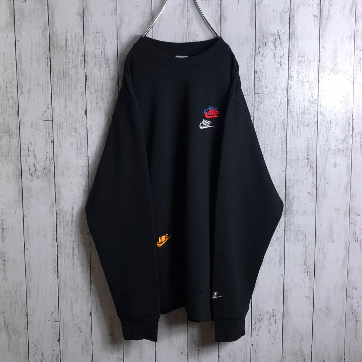 新品】【両面刺繍】ナイキ 刺繍ロゴ 3連 スウェット XL 黒 新品】【両面刺繍】ナイキ 刺繍ロゴ 3連 スウェット XL 黒