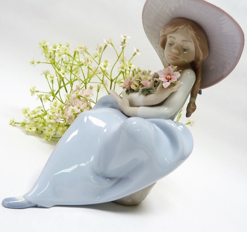 (☆BM5)☆[SALE]LLADRO/リヤドロ＃5862 春の香りに包まれて Fragrant Bouquet フィギュリン 少女 Lady Giel 希少 レア 入手困難 廃盤 置物_1120＠＠