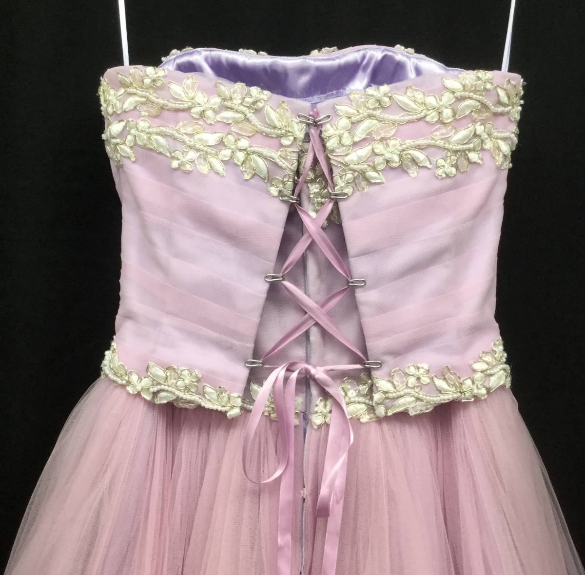 9～13号位【KOKI】★ピンクやラベンダーのチュール重ね★色合いが美しいシンプルなカラードレス