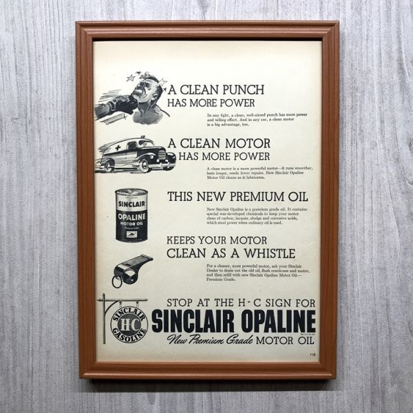 ◆即決◆1940年代 SINCLAIR OIL シンクレア モーターオイル【B4-3220】アメリカ ビンテージ雑誌広告【B4額装品】当時物/本物広告★同梱可_画像1