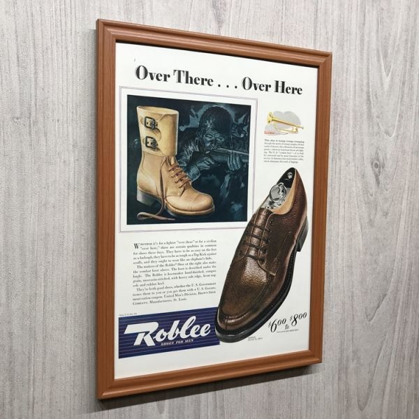 ◆即決◆1943年(昭和18年) Roblee Shoes ロブリーシューズ ブーツ【B4-5209】アメリカ ビンテージ雑誌広告【B4額装品】当時物広告★同梱可_画像2