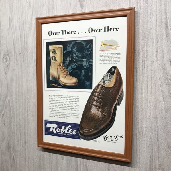 ◆即決◆1943年(昭和18年) Roblee Shoes ロブリーシューズ ブーツ【B4-5209】アメリカ ビンテージ雑誌広告【B4額装品】当時物広告★同梱可_画像3