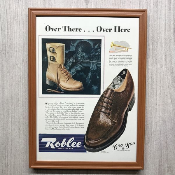 ◆即決◆1943年(昭和18年) Roblee Shoes ロブリーシューズ ブーツ【B4-5209】アメリカ ビンテージ雑誌広告【B4額装品】当時物広告★同梱可_画像1