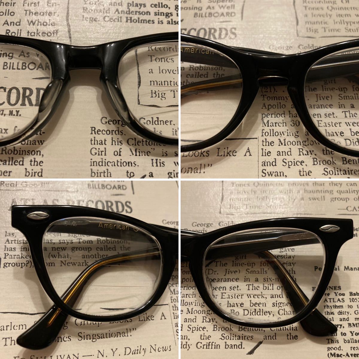 AOボシュロムB&Lレイバンサングラス眼鏡フルリム伊達メガネ50sセルフレームビンテージ アンティーク12Kロカビリー60sキャットアイ黒ブチ