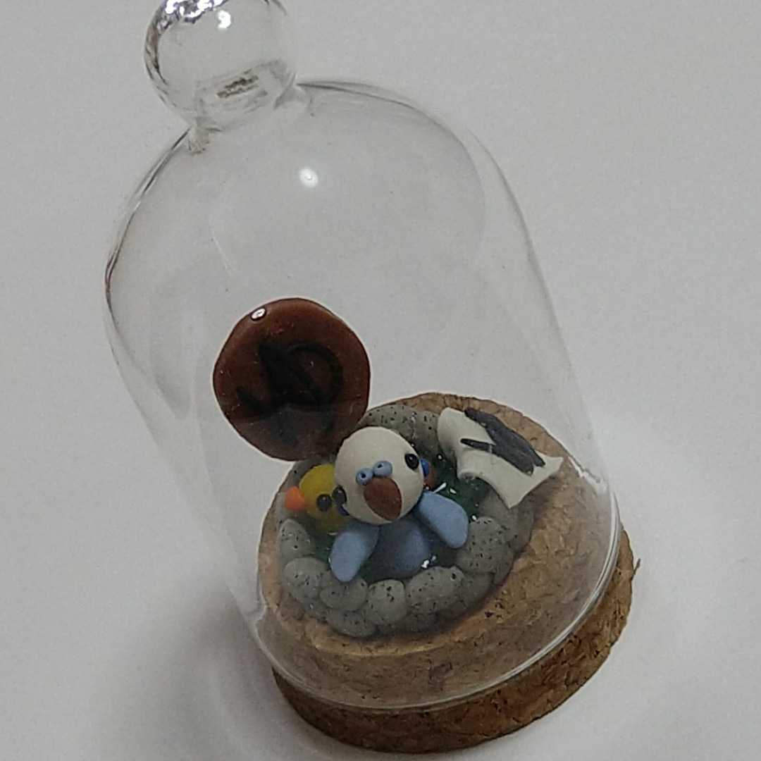 * hand made *se regulation parakeet hot spring ornament * miniature * resin clay * oven k Ray * glass dome attaching *