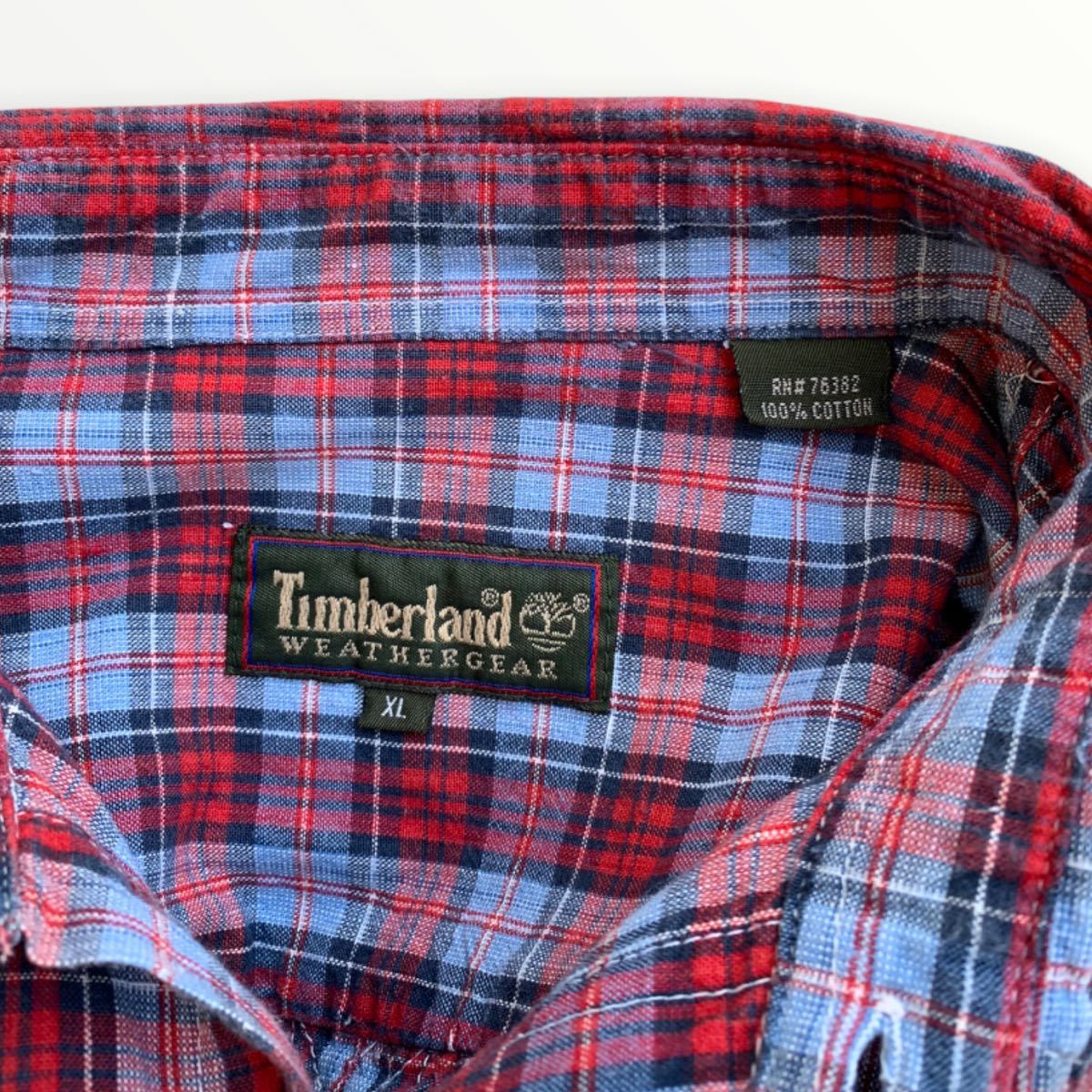 90's Timberland コットンチェックシャツ XL サックスブルー×レッド ヴィンテージ オールド ティンバーランド