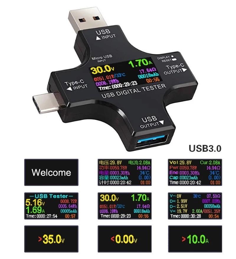 USB電圧電流チェッカー　Type-C PD・QC3.0対応