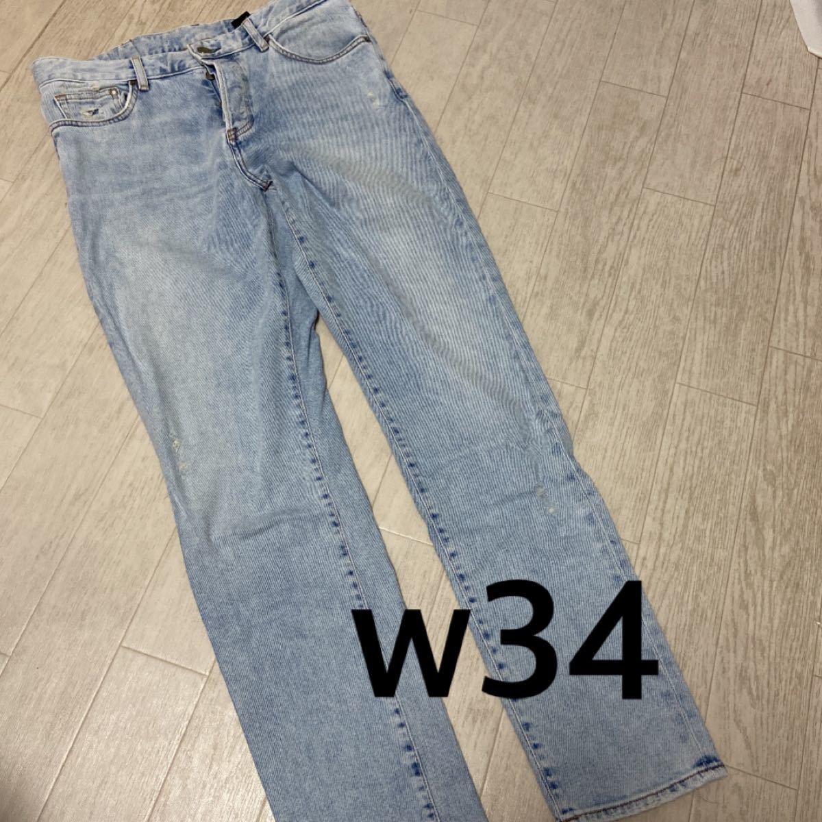 Paypayフリマ H M メンズ スキニーデニム ダメージジーンズ W34